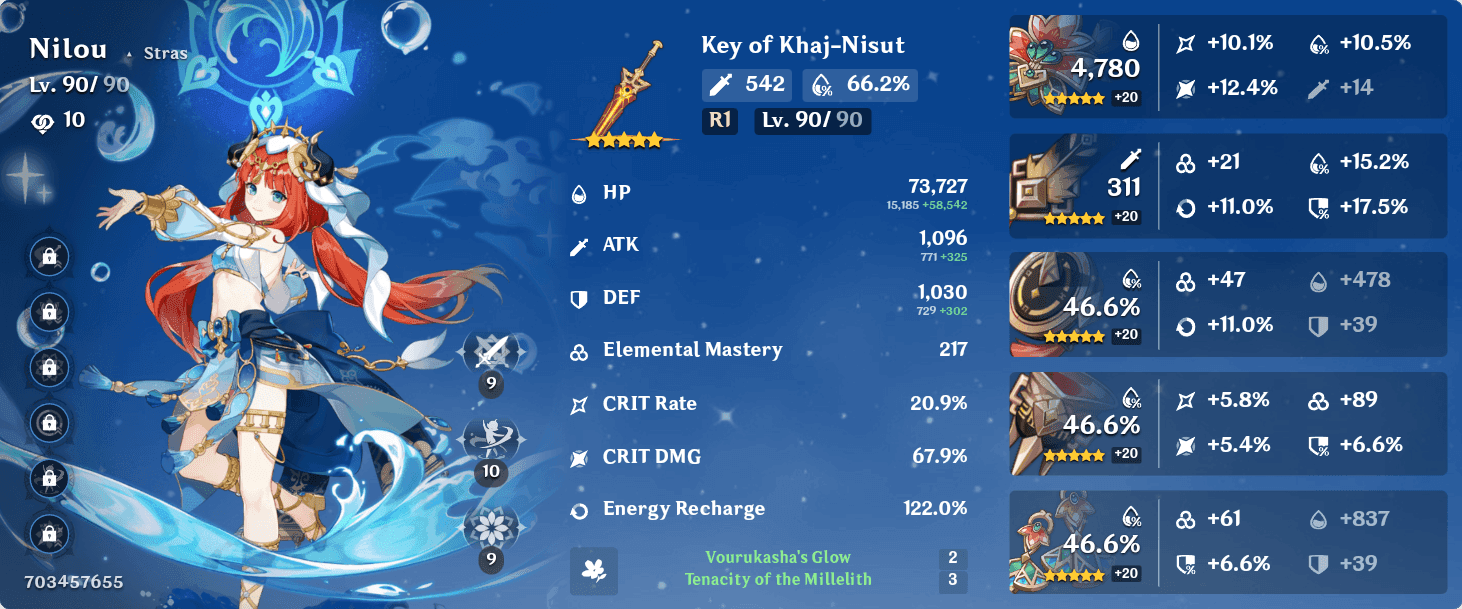 F2P Nilou team composition featuring Nilou, Dendro Traveler, Barbara, and Collei