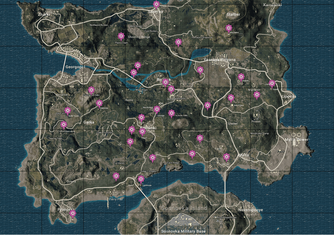 PUBG Mobile Erangel map showing the rebuilt Boatyards area between Rozhok and Ruins
