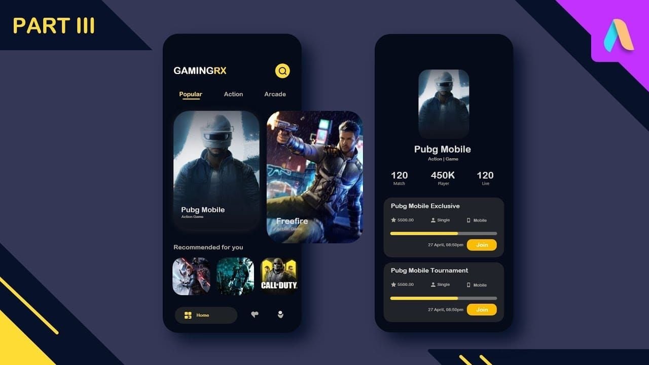 PUBG Mobile esports arena mode interface and tournament selection screen