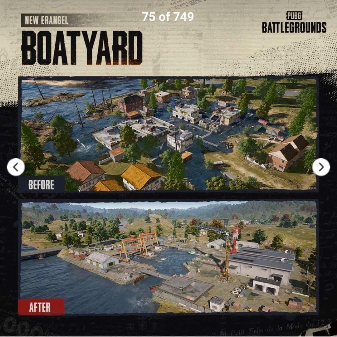 PUBG Mobile Erangel map showing new Boatyard POI location between Rozhok and Ruins