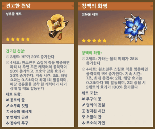 원신 종려 견고한 천암 성유물 세트 이미지