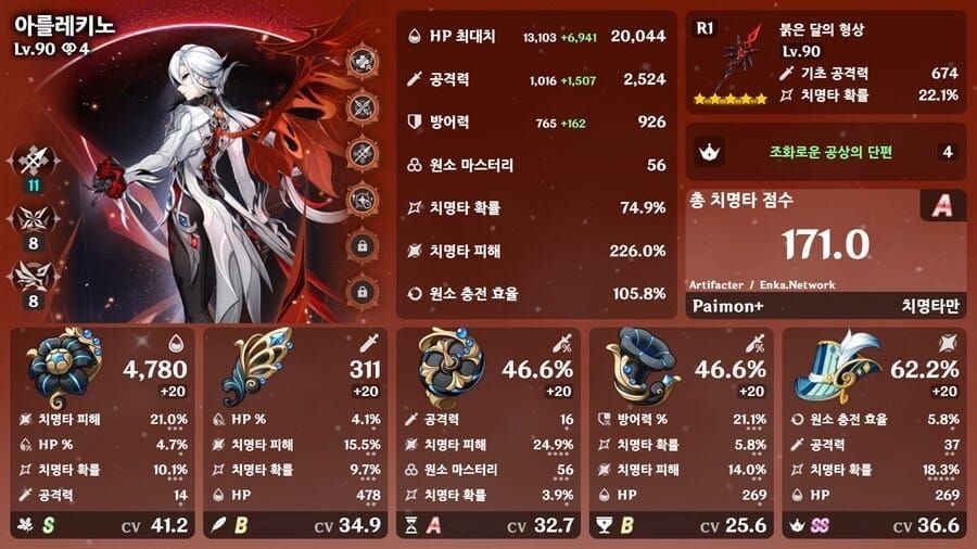 원신 아를레키노 조화로운 공상의 단편 성유물 세트 이미지