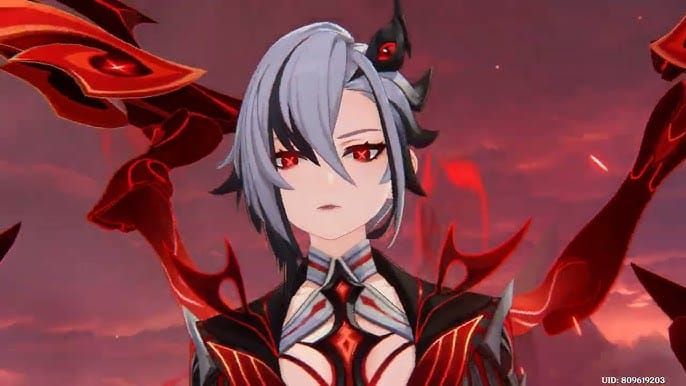 아를레키노, 야란, 베넷, 종려로 구성된 팀컴 전투 장면