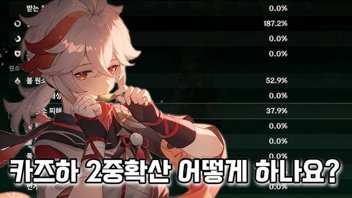 카즈하의 원소 마스터리 스탯 및 확산 효과 화면