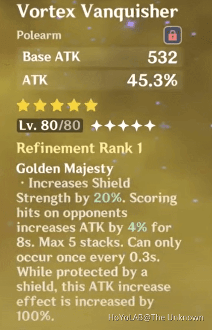 Vortex Vanquisher weapon stats and passive ability Golden Majesty details