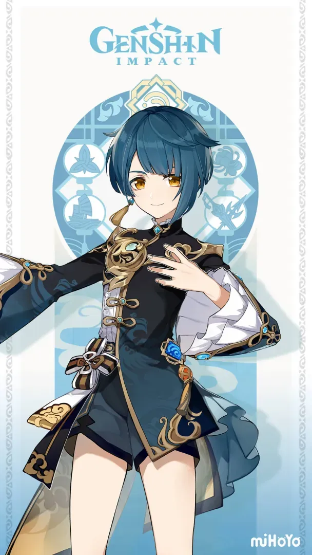 Genshin Impact Xingqiu character showing his Rain Swords Hydro support abilities