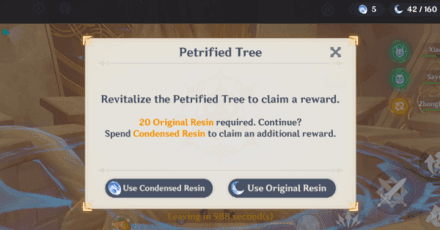 Genshin Impact domain completion screen showing guaranteed 5-star artifact reward at AR45