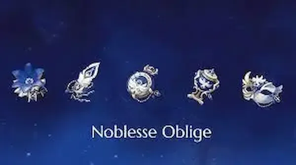 Genshin Impact Noblesse Oblige artifact set with bonus descriptions