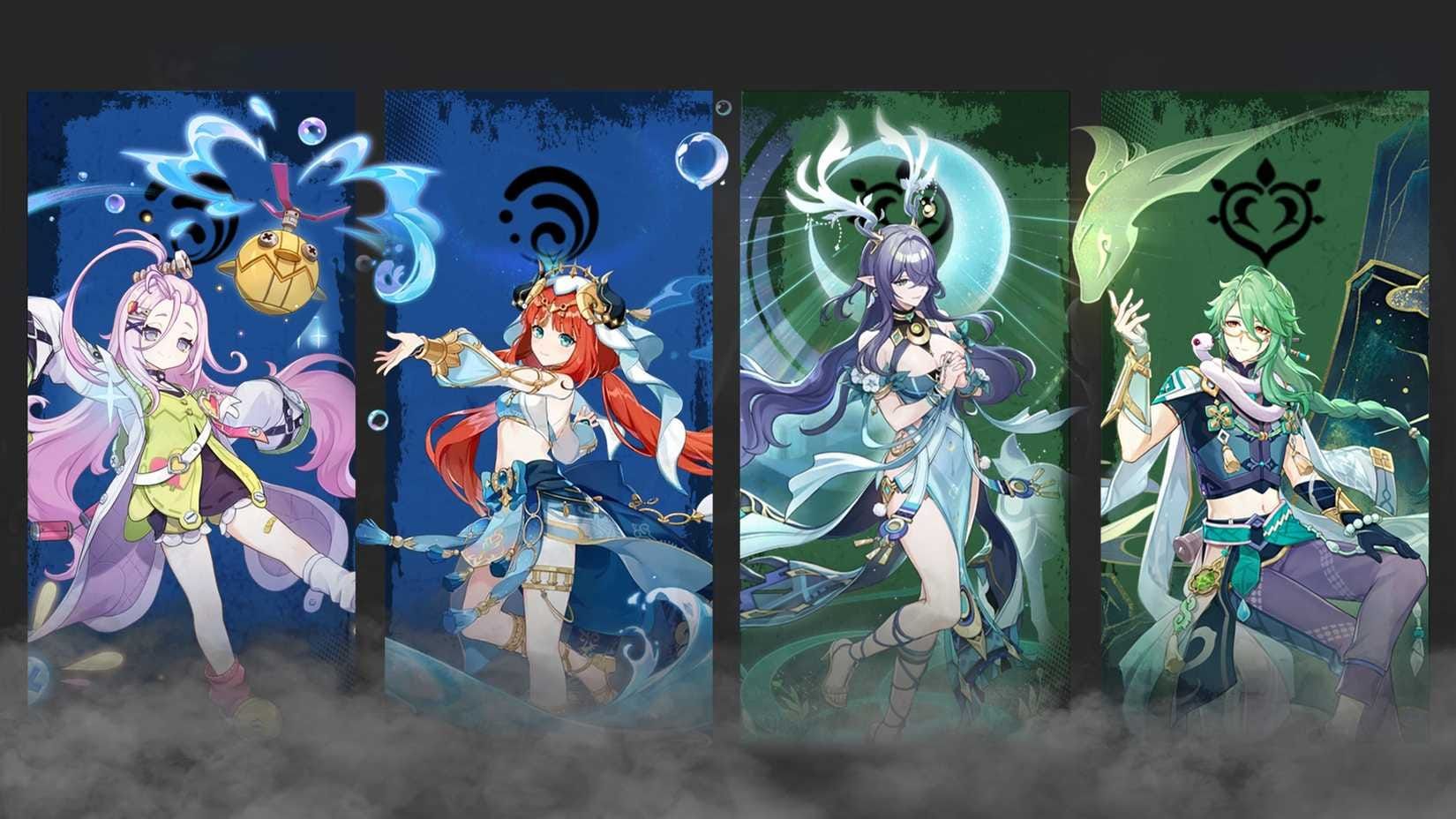 Premium Lunar-Bloom team composition with Lauma, Aino, Furina, and Kazuha in Genshin Impact