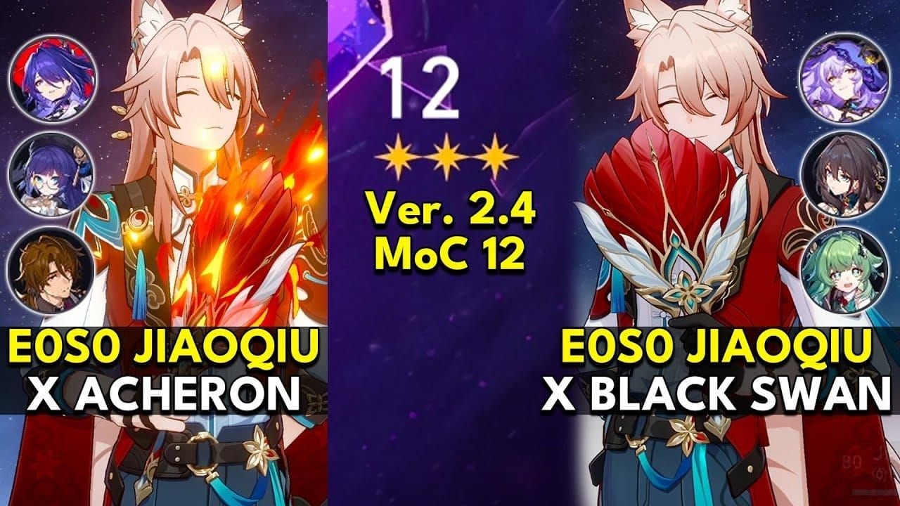 Honkai Star Rail team composition showing Acheron, Black Swan, Hyacine, and Jiaoqiu characters