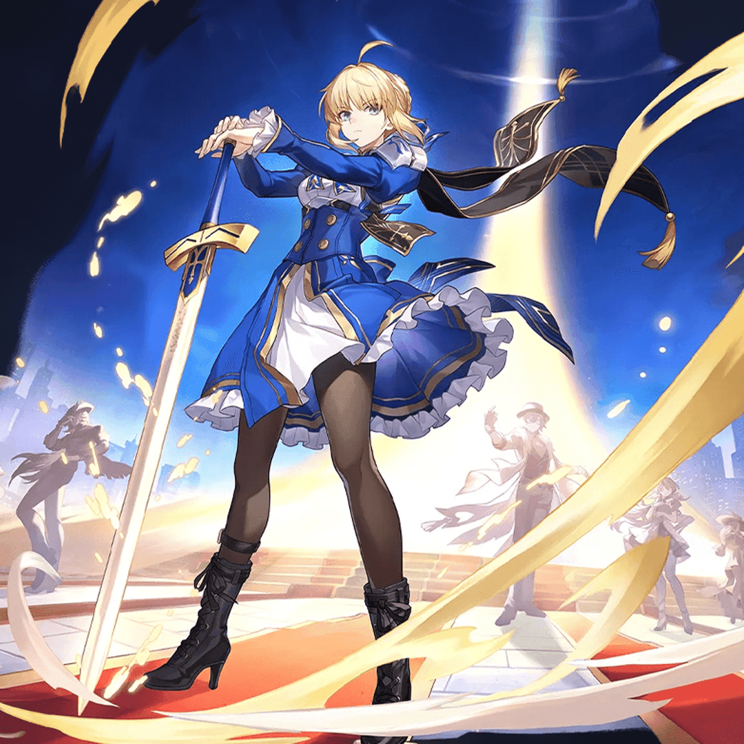 Saber character from Honkai game in combat pose