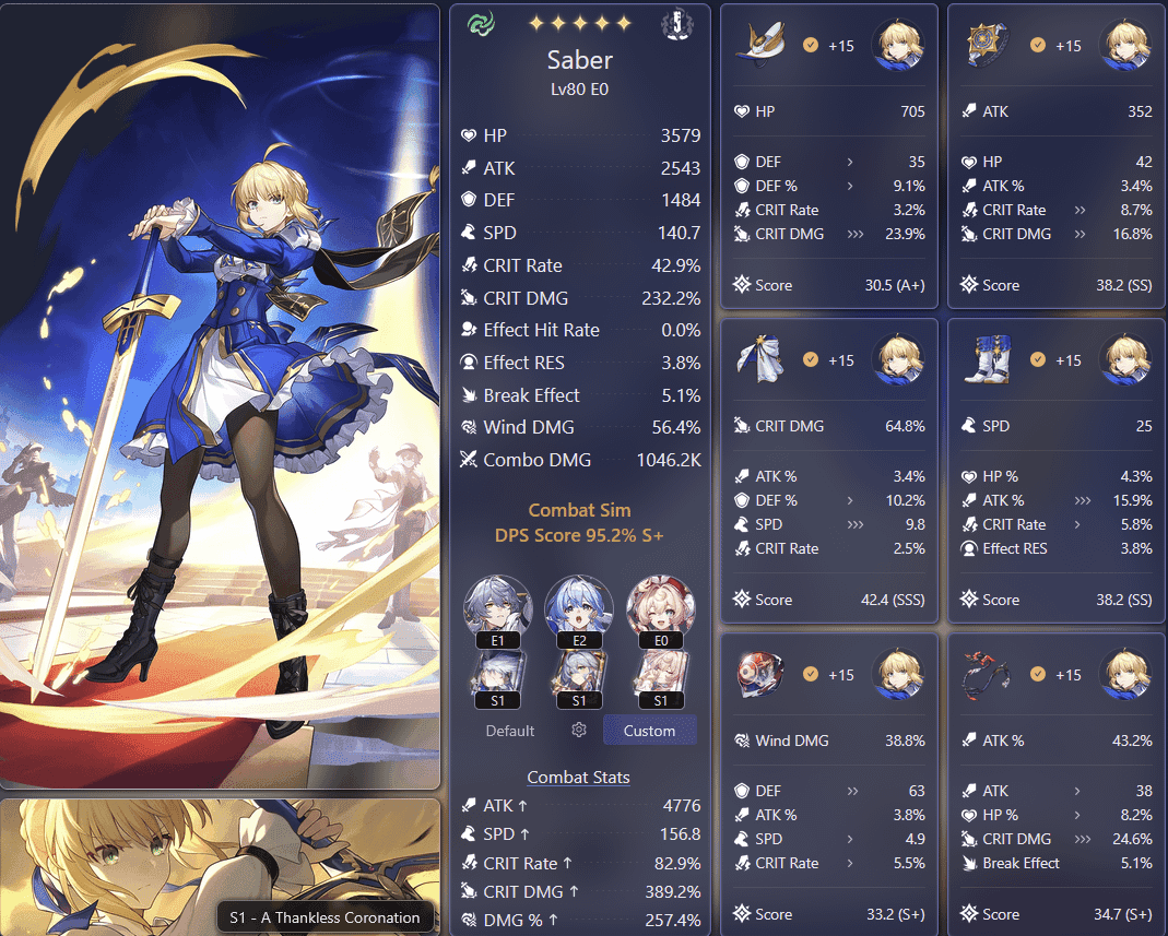 Saber dealing high damage in combat with visible damage numbers