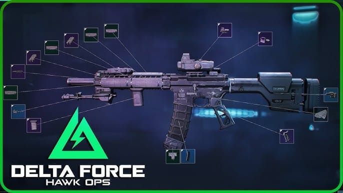 Delta Force weapon customization screen showing M4A1 loadout configuration