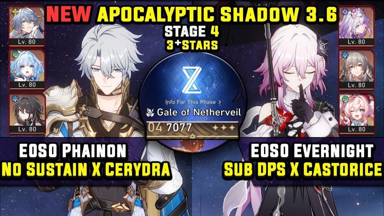 Honkai Star Rail meta characters Castorice, Phainon, and Evernight character portraits