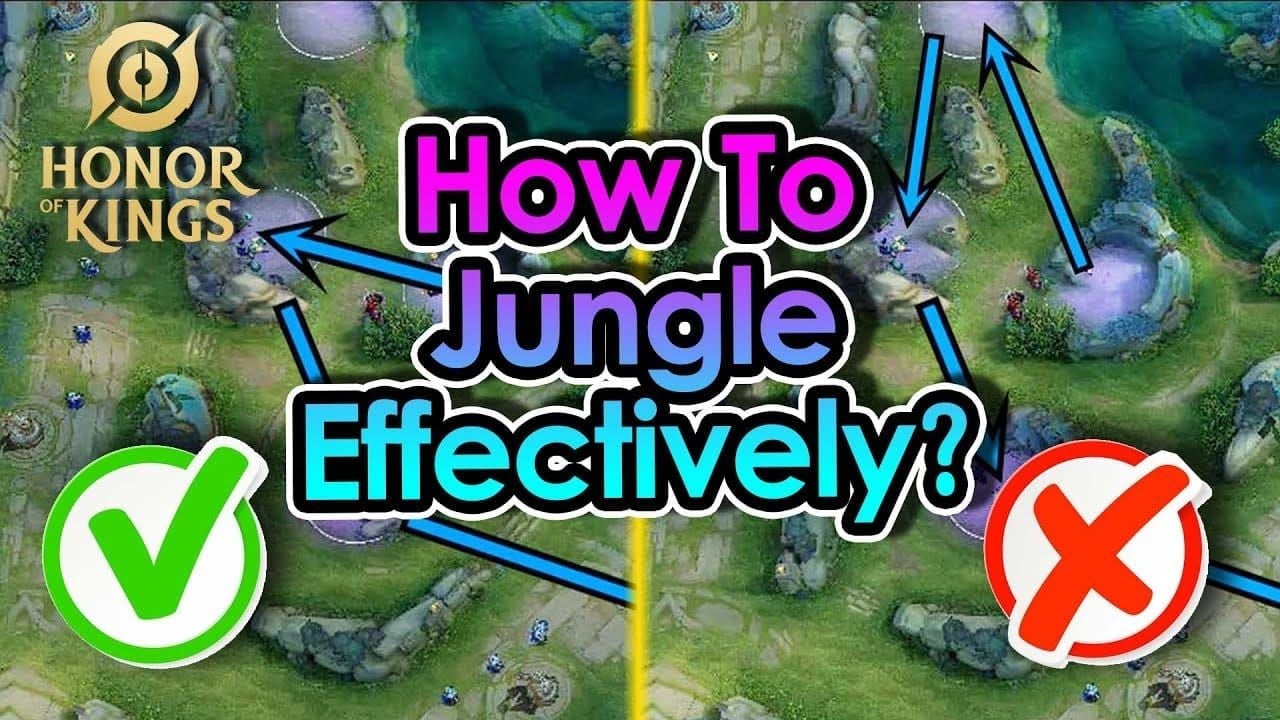 Honor of Kings jungle map showing efficient pathing route with timing indicators