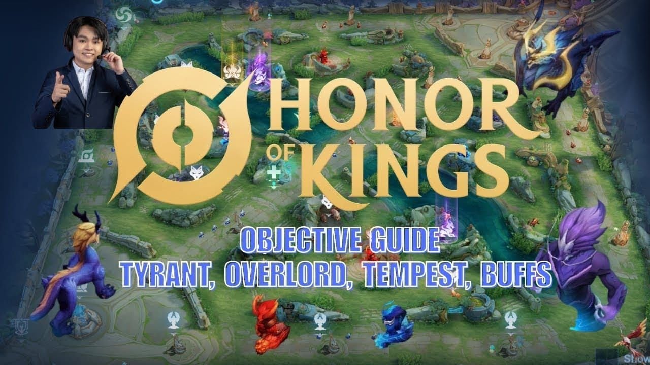 Honor of Kings game screenshot showing major objectives and their locations