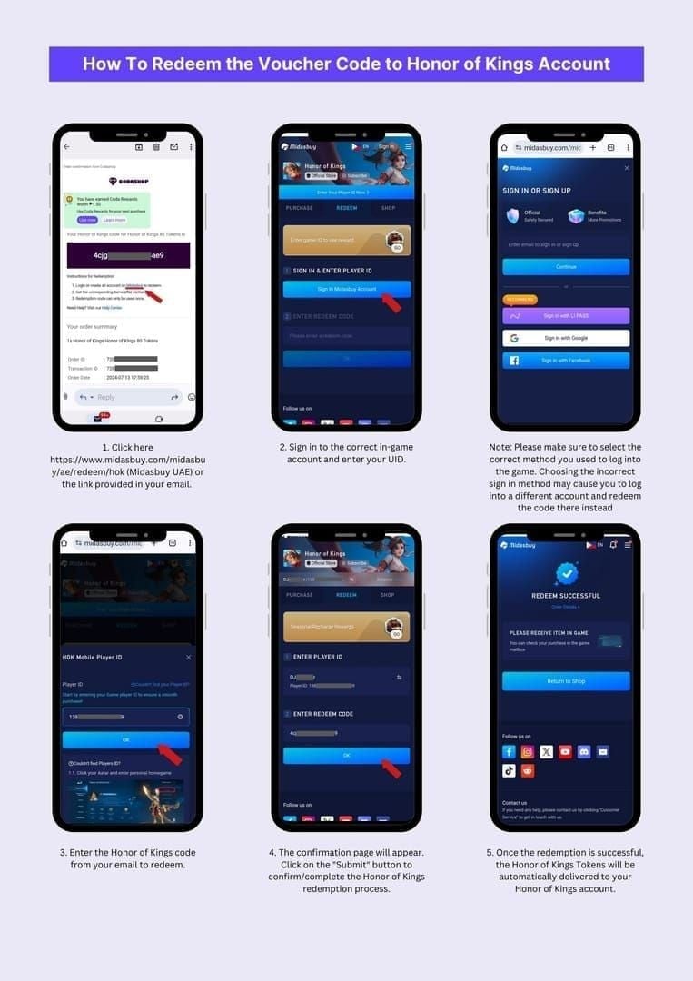 Step-by-step guide showing how to redeem codes on Honor of Kings mobile app