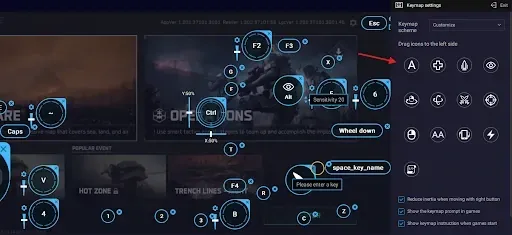 Delta Force control scheme customization menu showing button mapping options