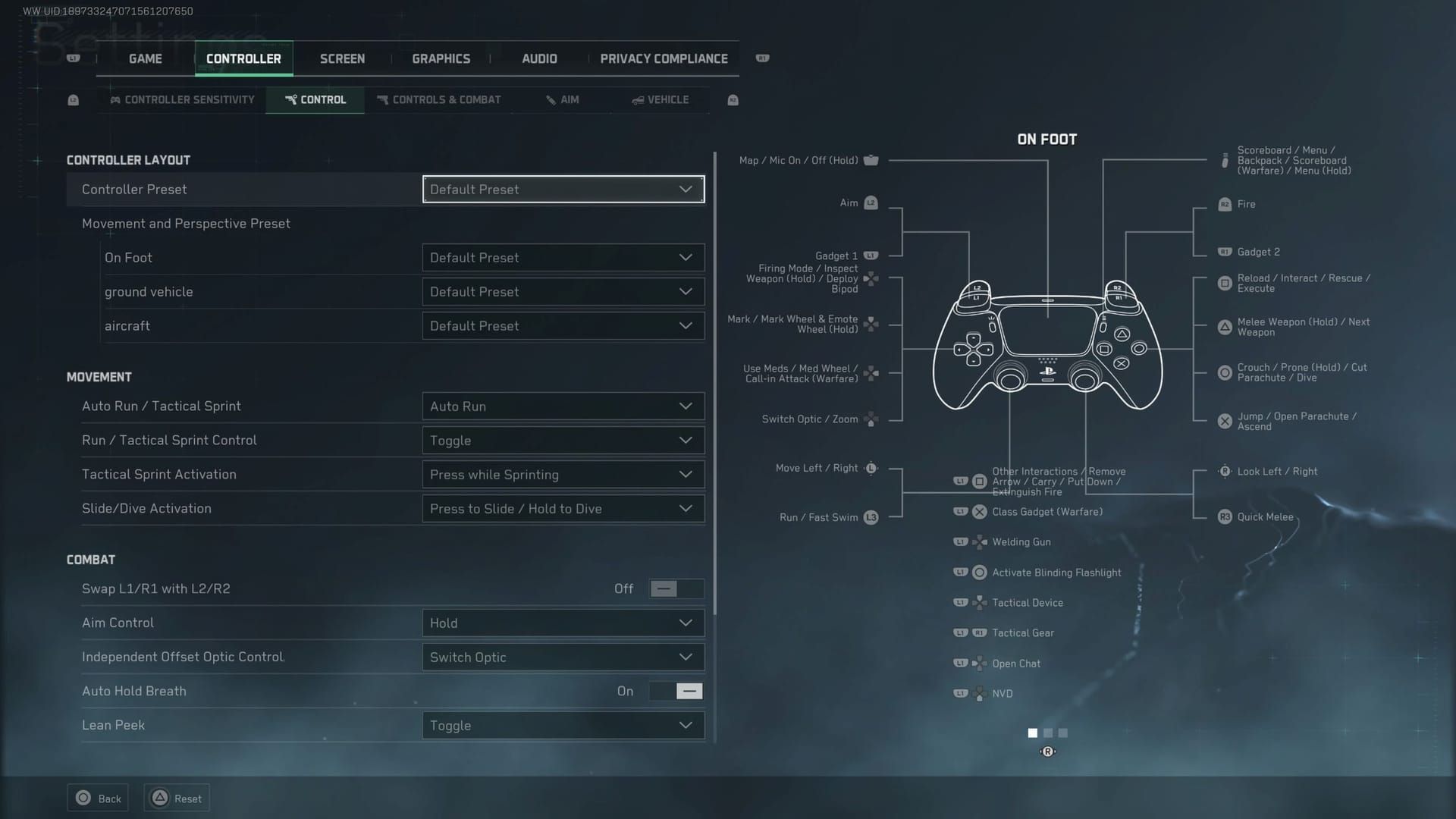 Delta Force controller configuration menu displaying sensitivity and deadzone settings
