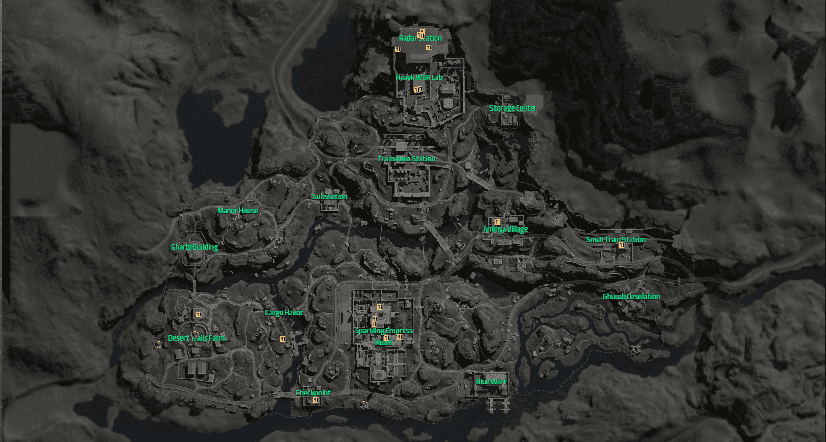Delta Force tactical map showing loot locations and extraction points