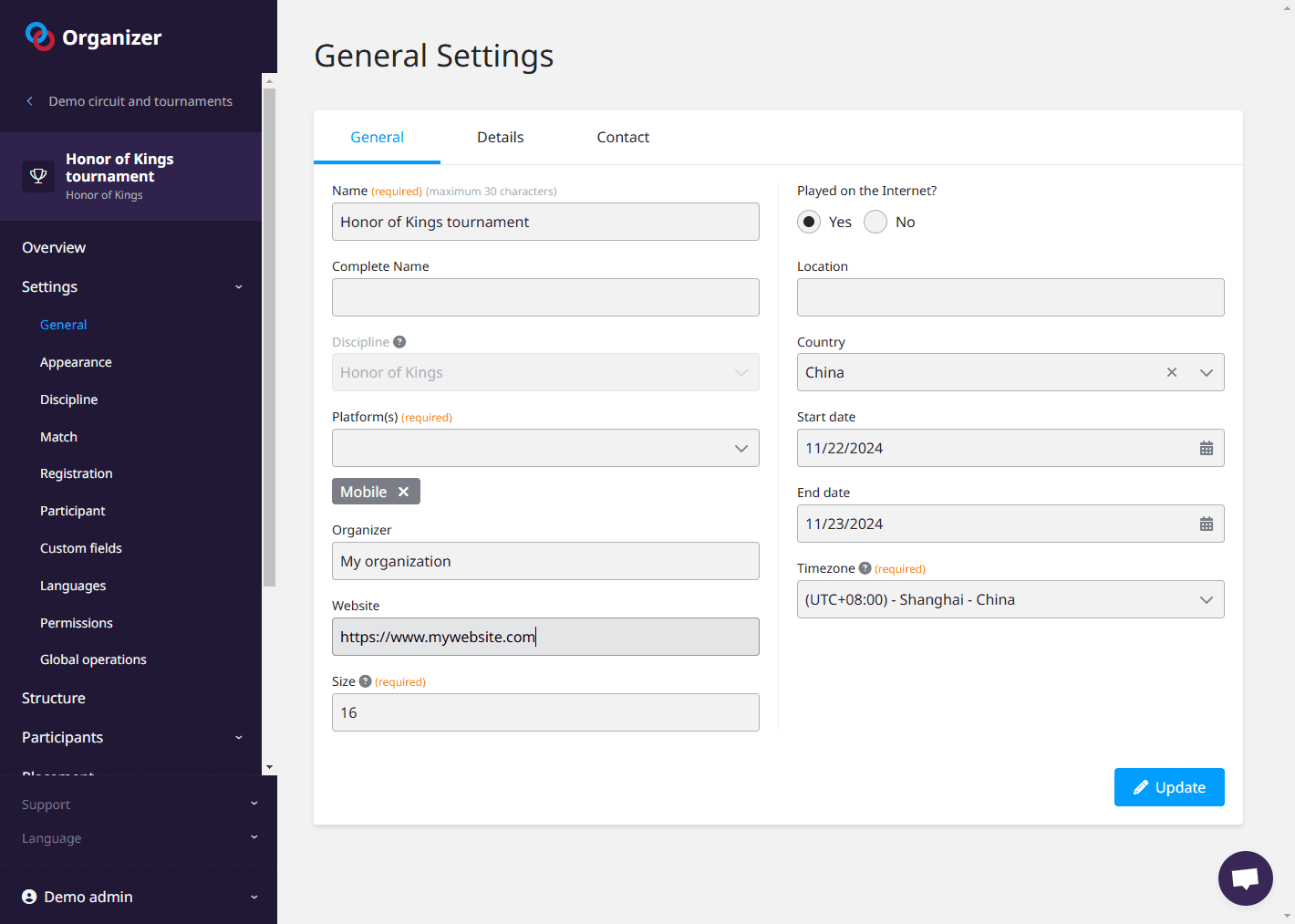 Honor of Kings tournament match statistics and pick/ban data interface