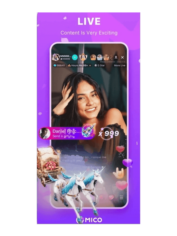 MICO Live photo verification interface with Facebook, Google, and phone verification options