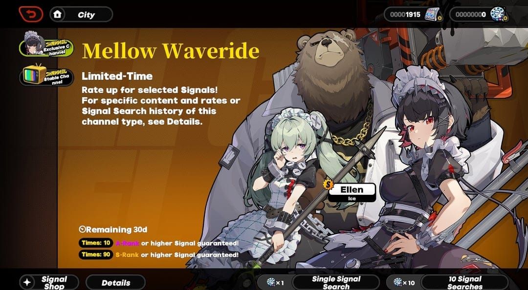 ZZZ gacha interface showing Monochrome costs and pity system for banner pulls