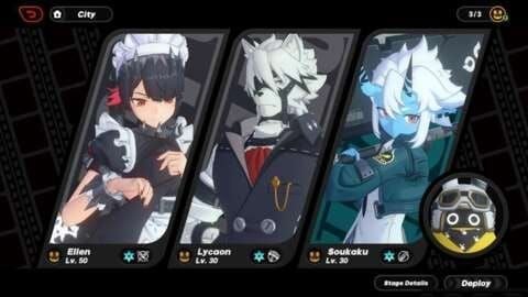 Ice attribute team composition featuring Ellen, Lycaon, and Soukaku in Zenless Zone Zero