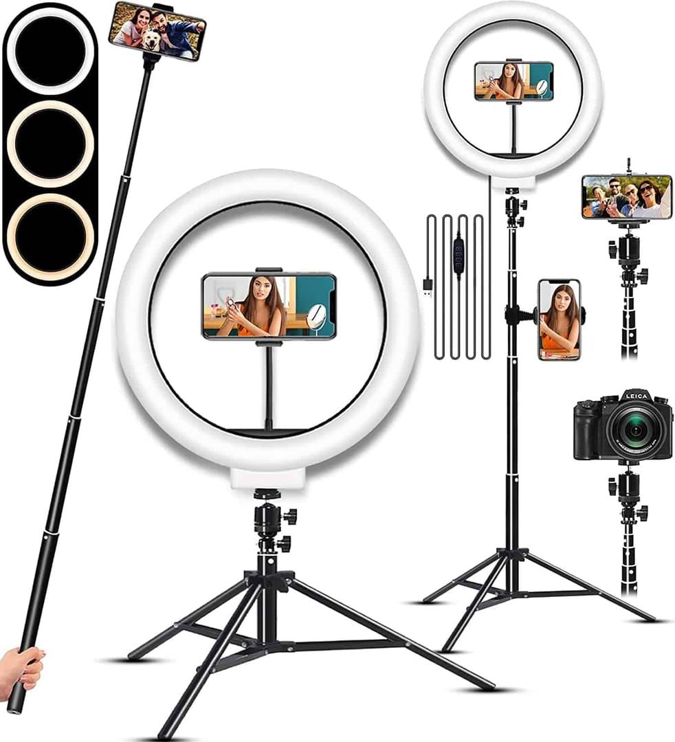 Complete BIGO Live streaming equipment setup guide showing microphone, lighting, and mobile device arrangement
