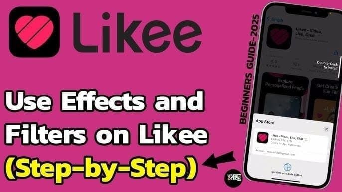 Likee app showing AR filters and 4D Magic effects interface with various visual enhancement options