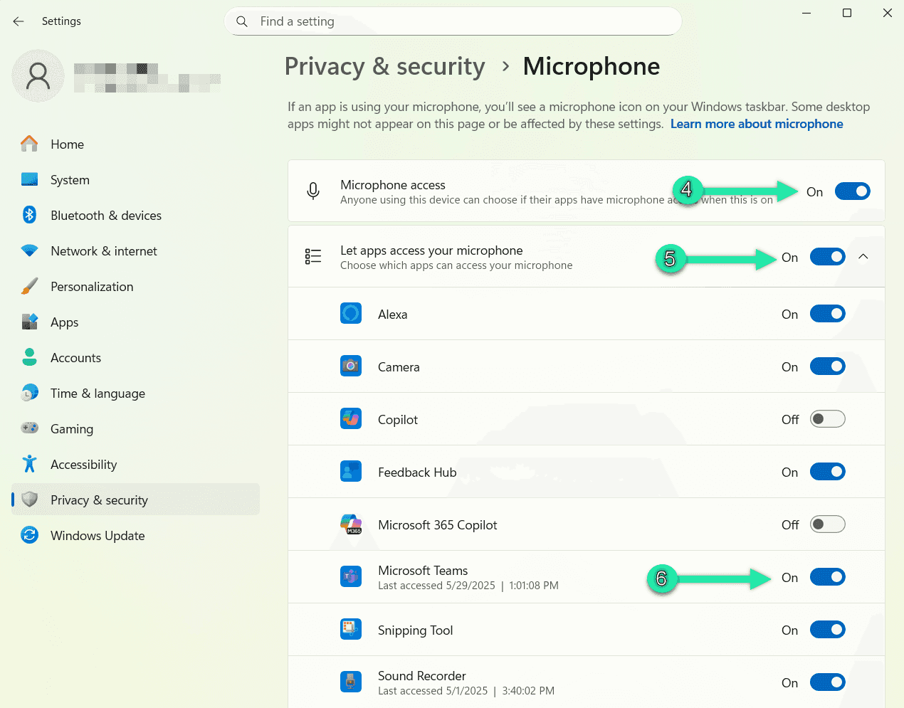 MICO app privacy and security settings interface with various safety configuration options