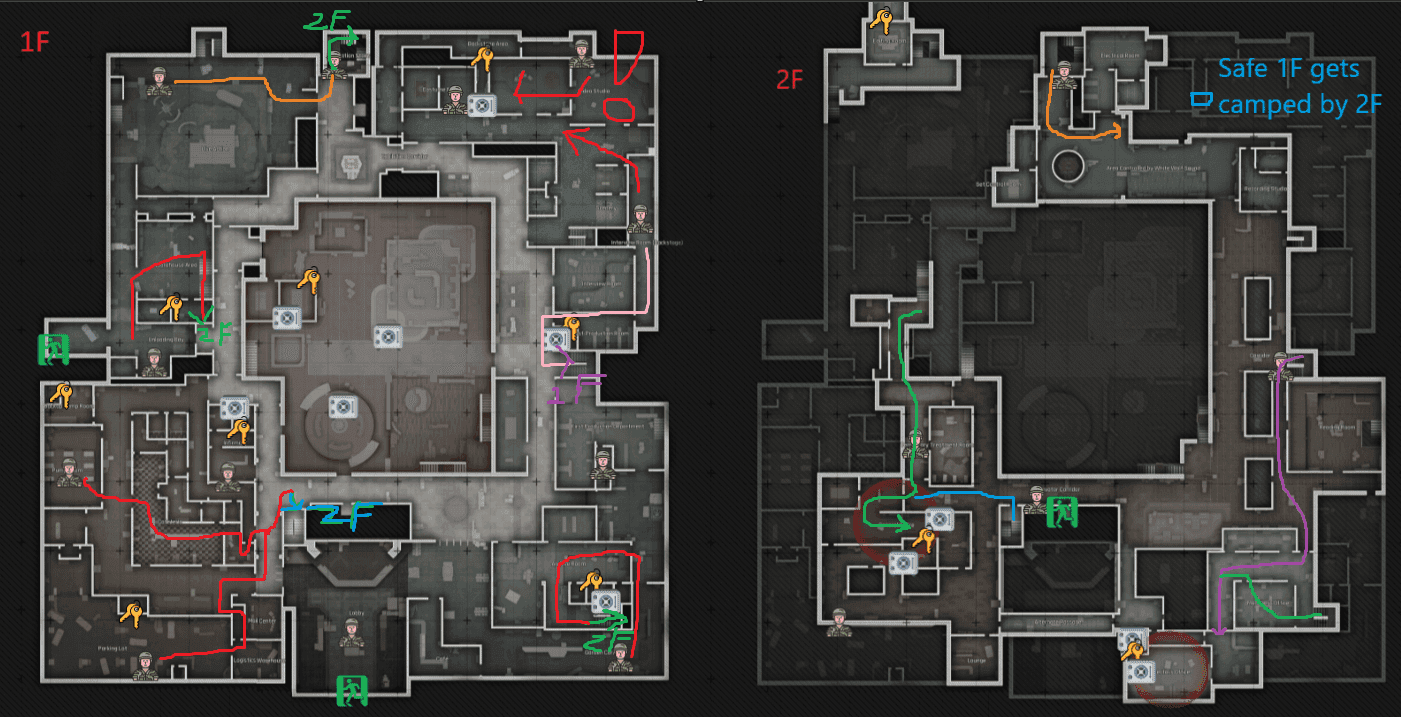 Arena Breakout TV Station map showing close-quarters combat areas