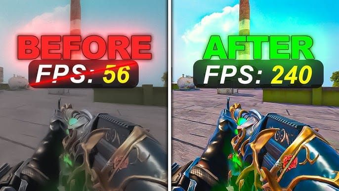 Blood Strike graphics settings comparison showing high vs optimized performance settings with FPS counters