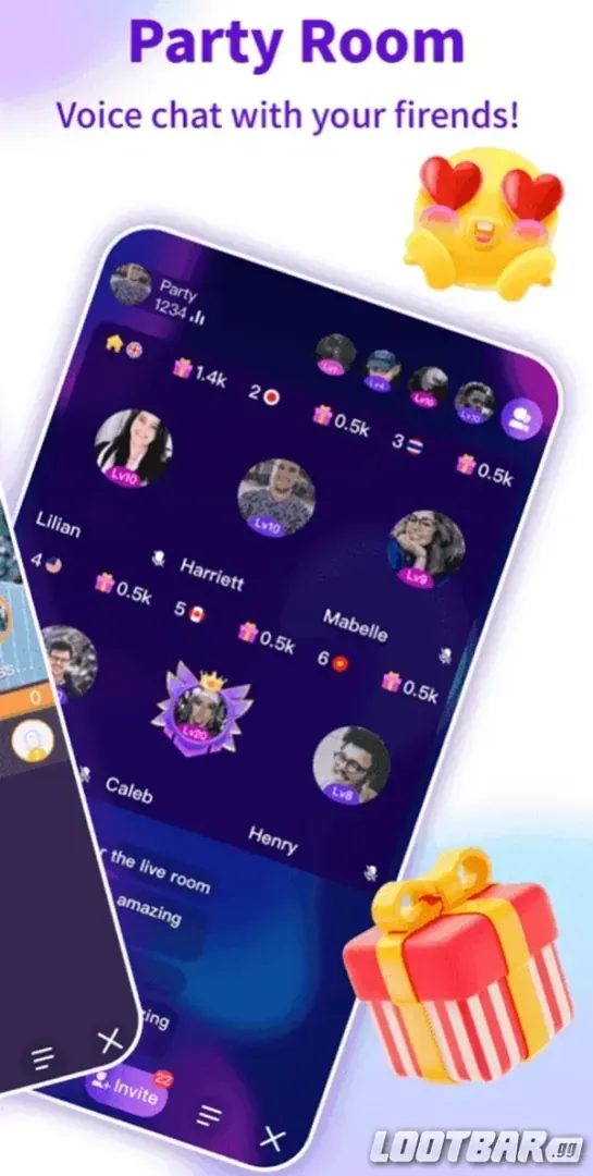 Chamet app main interface showing various chat rooms and platform features