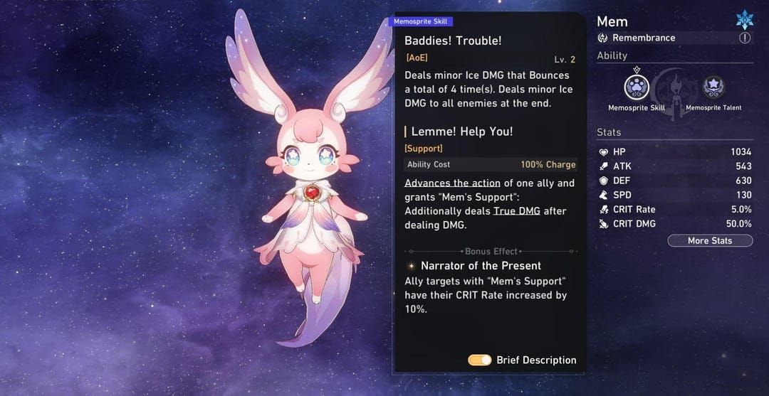 Honkai Star Rail Memosprite mechanics interface showing Recollection points and team buffs