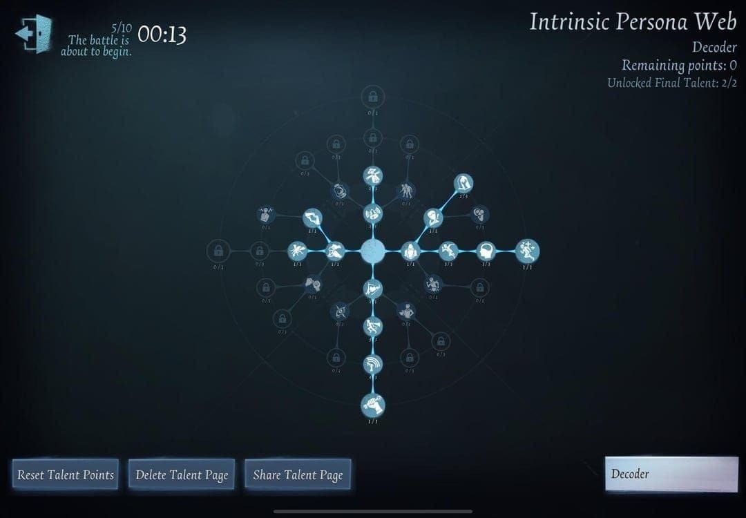 Identity V 36 Meta persona build configuration showing Trump Card and Detention setup