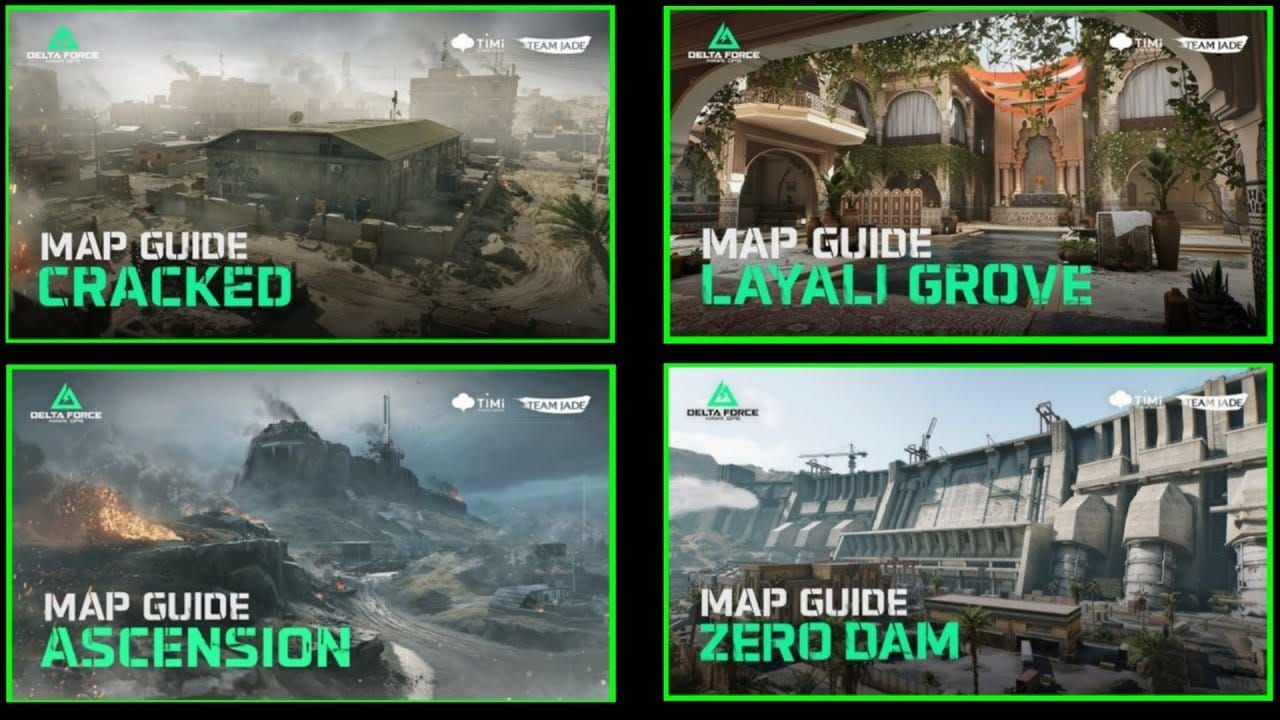 Delta Force Operations mode maps including Space City, Brakkesh, Forest, and Wildfire