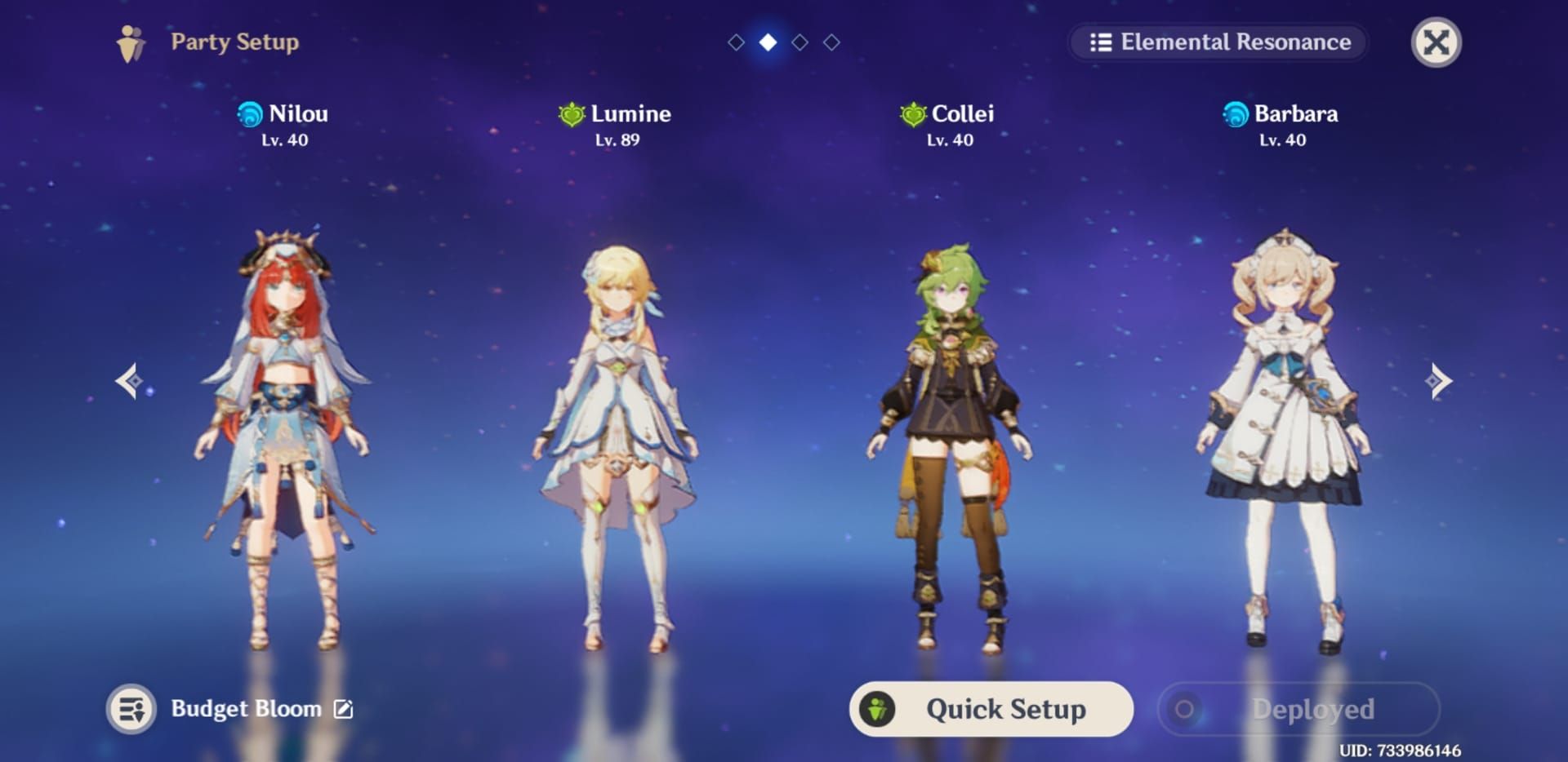 Genshin Impact Bloom/Lunar team setup for Spiral Abyss Floor 12 first half