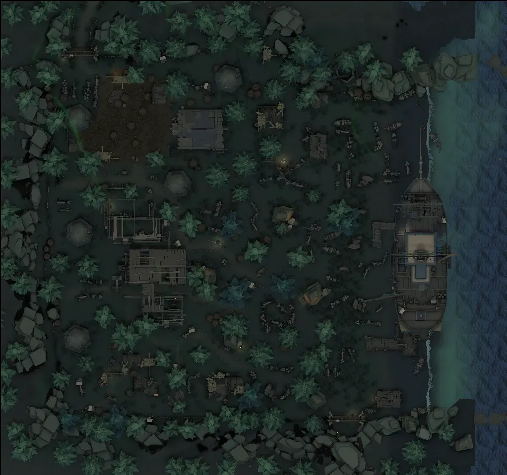 Identity V Lakeside Village map showing optimal Dream Witch follower positioning strategies