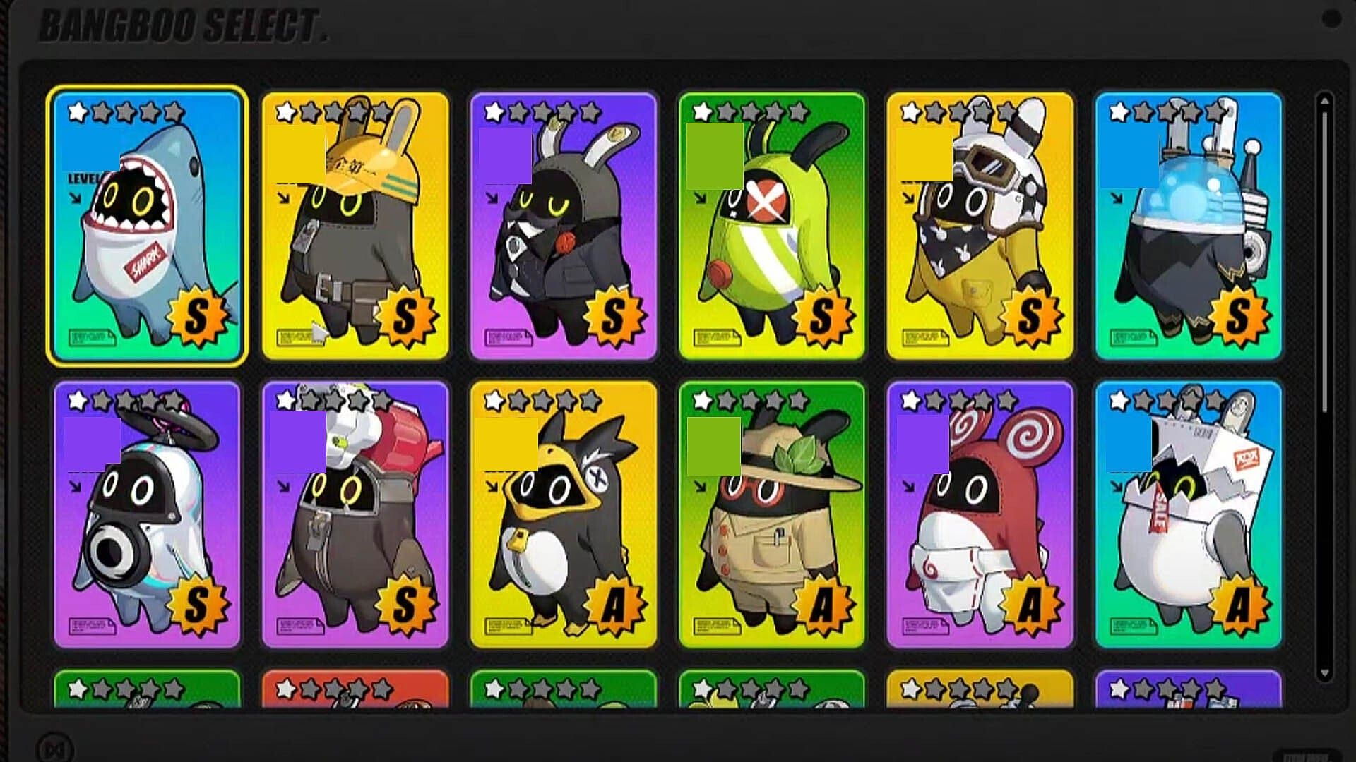 Bangboo selection screen showing Booressure and other recommended options