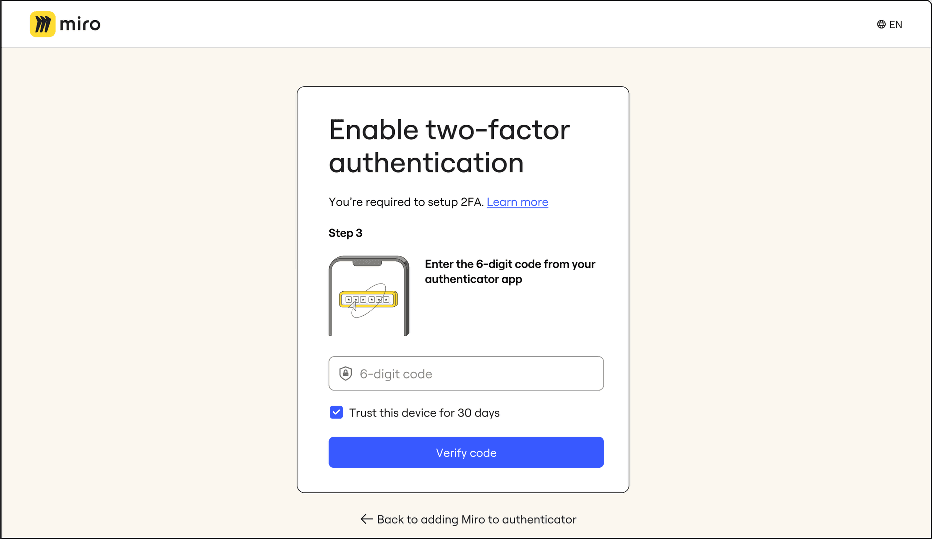 MICO app 2FA setup guide screenshot
