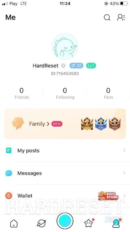 لقطة شاشة لتسجيل حساب جديد في BIGO LIVE