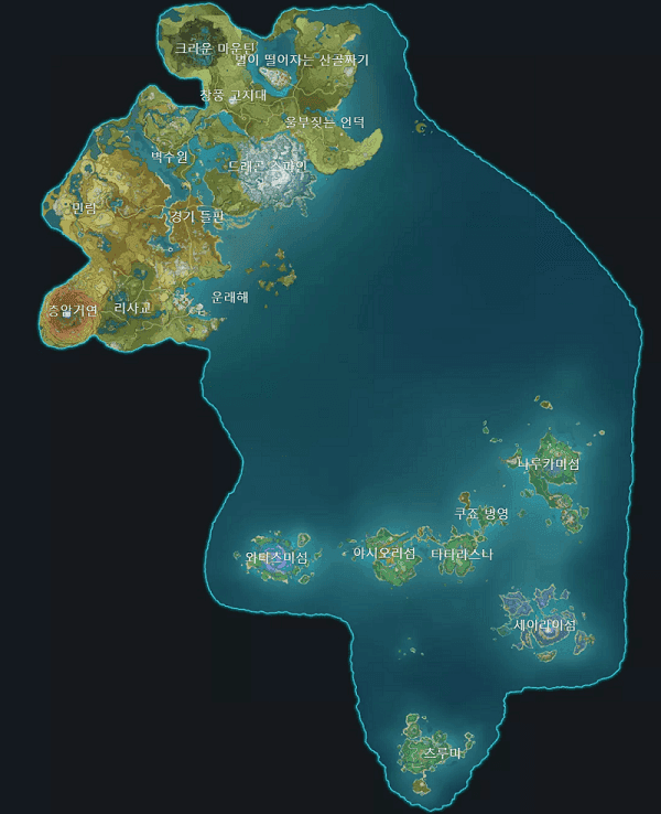 원신 티바트 대륙 탐험 지도