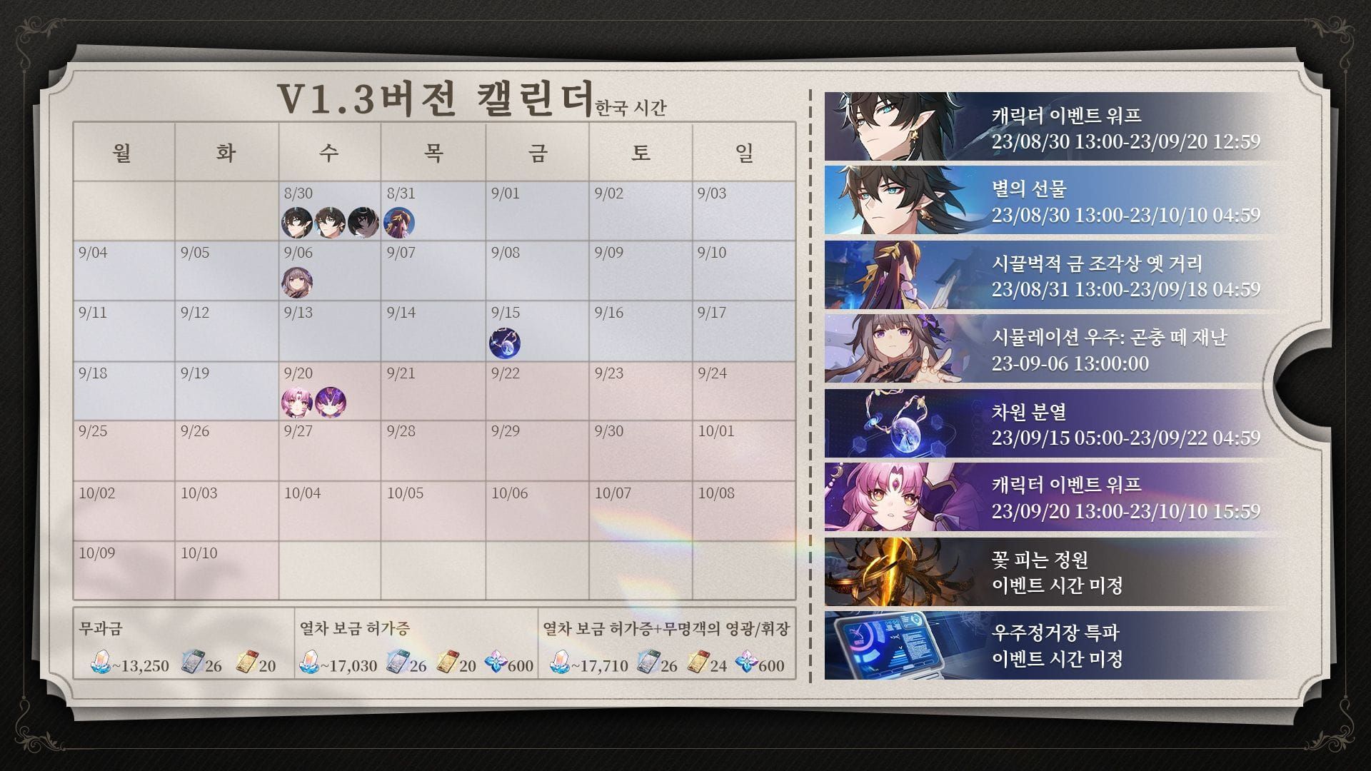 스타레일 11월 이벤트 스케줄 가이드