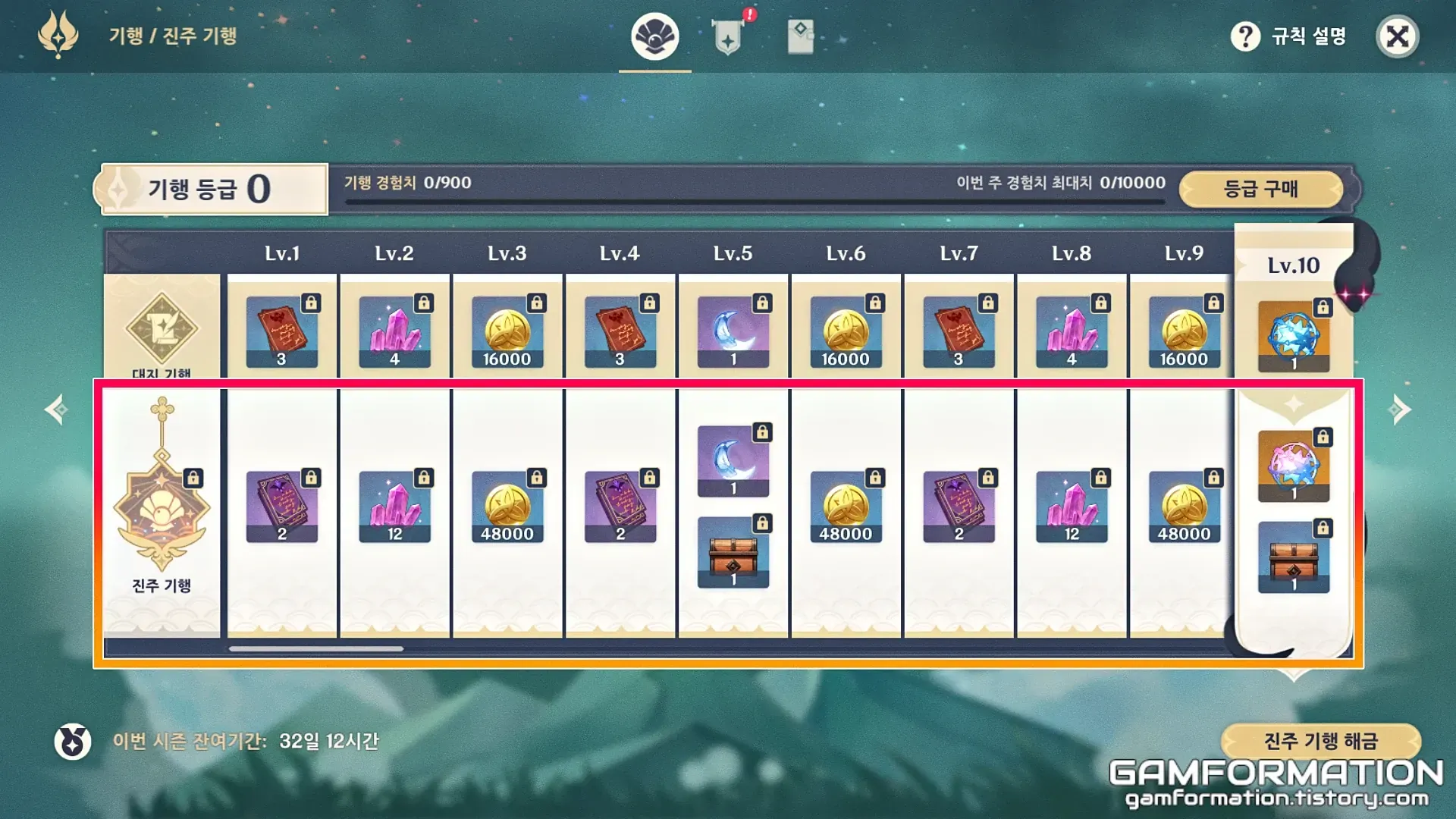 원신 진주 기행 LV50 보상 가이드