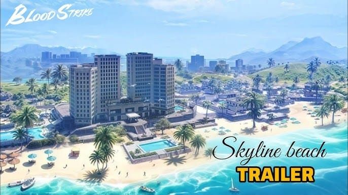 Blood Strike Skyline Beach map with high-ground and rotation paths