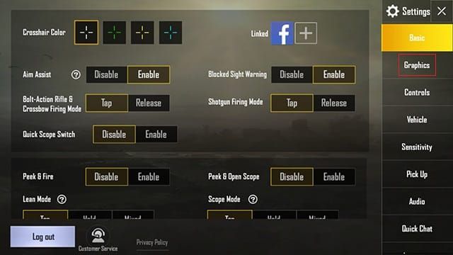PUBG Mobile 4.1.5 Beta hidden settings menu with EQ and sensitivity
