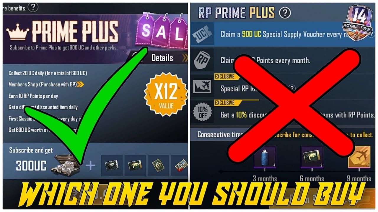 Comparison of PUBG Mobile Prime vs Prime Plus features