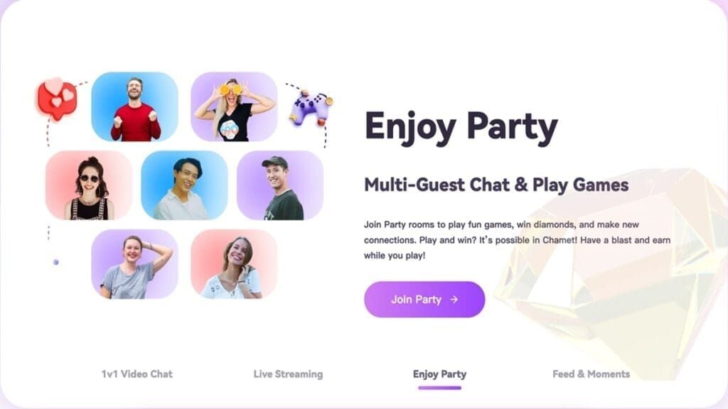 Screenshot of Chamet party room polls and challenges