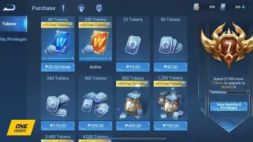 Honor of Kings in-game currency shop interface displaying Starstones, Diamonds, and Tokens